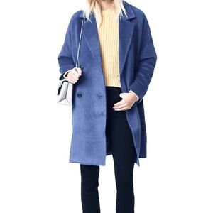 DKNY Women's Double Breasted Longline Wool and Angora Coat, blue